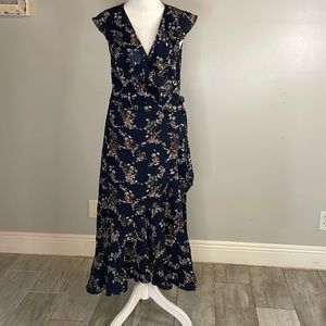 [Max Studio] Navy/Purple Floral Wrap Maxi Dress - Size Medium NWT
